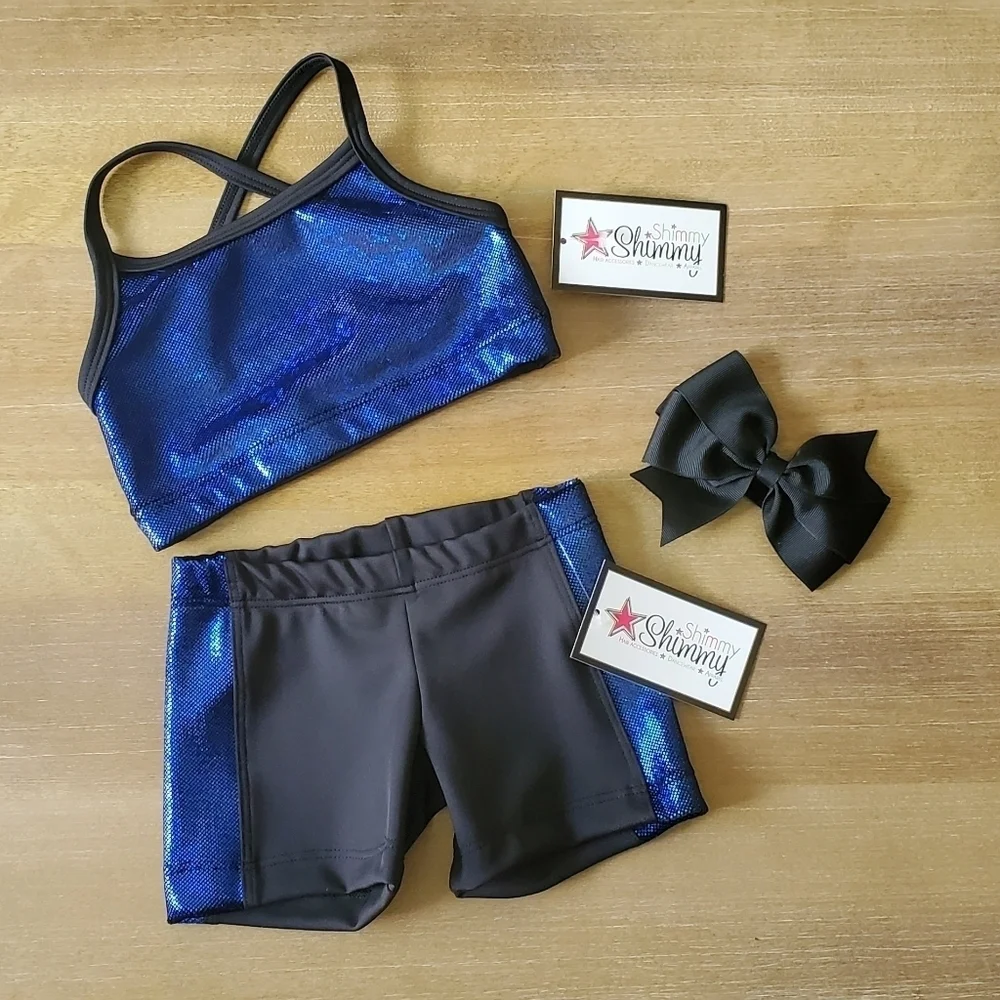 Shimmy Shimmy Inc Girls Royal Blue Hologram Dance Cheer Set NWT